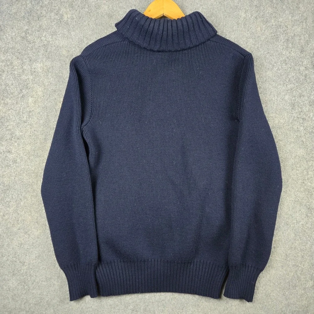 Berman-Bach Shawl Collar Sweater Mens M Navy Blue Wool Plaid Nautical Pullover